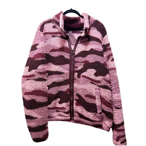 Old Navy Cozy Teddy-Sherpa Plus-Size Full-Zip Jacket Raspberry Camo Sz XXL Tall - Picture 3 of 11